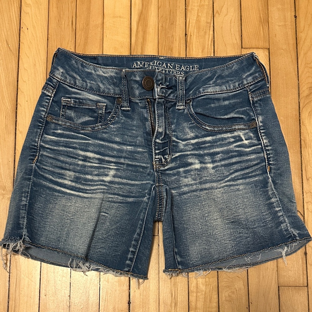 American Eagle Outfitters Blue Distressed Denim Jean Shorts